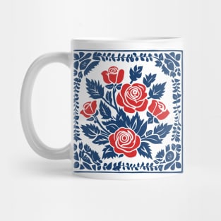 Blue and white roses scandinavian folk art style Mug